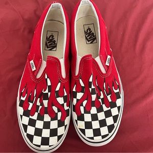 Vans. Red & Checkered Flame